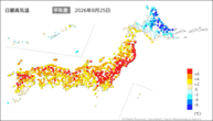 昨日の最高気温平年差の分布図