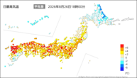 今日の最高気温平年差の分布図