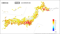 8日の最高気温平年差の分布図