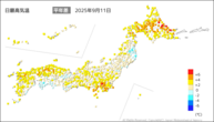 一昨日の最高気温平年差の分布図