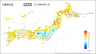 昨日の最高気温平年差の分布図