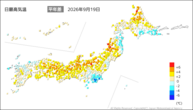 一昨日の最高気温平年差の分布図