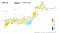 昨日の最高気温平年差の分布図