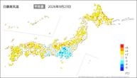 23日の最高気温平年差の分布図