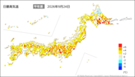 24日の最高気温平年差の分布図