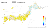 25日の最高気温平年差の分布図