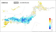 26日の最高気温平年差の分布図