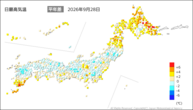 昨日の最高気温平年差の分布図