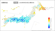 今日の最高気温平年差の分布図