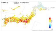 6日の最高気温平年差の分布図