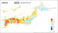 7日の最高気温平年差の分布図