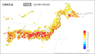 8日の最高気温平年差の分布図