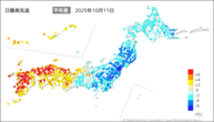 一昨日の最高気温平年差の分布図