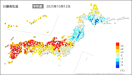 昨日の最高気温平年差の分布図