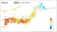今日の最高気温平年差の分布図