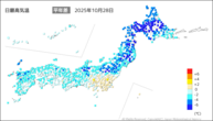 28日の最高気温平年差の分布図