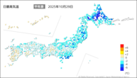 29日の最高気温平年差の分布図