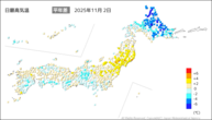 昨日の最高気温平年差の分布図