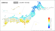 一昨日の最高気温平年差の分布図