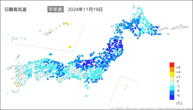 昨日の最高気温平年差の分布図