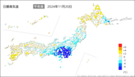 今日の最高気温平年差の分布図