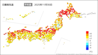 30日の最高気温平年差の分布図
