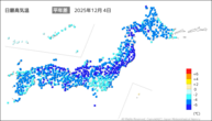 4日の最高気温平年差の分布図