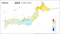 昨日の最高気温平年差の分布図