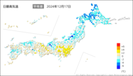 17日の最高気温平年差の分布図