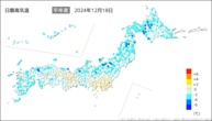 18日の最高気温平年差の分布図