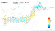 20日の最高気温平年差の分布図