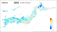 昨日の最高気温平年差の分布図