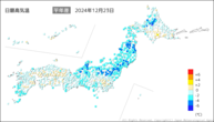 今日の最高気温平年差の分布図