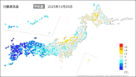 26日の最高気温平年差の分布図