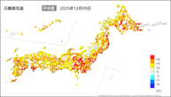 30日の最高気温平年差の分布図