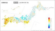 17日の最高気温前日差の分布図