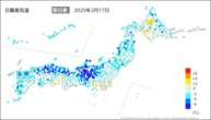 17日の最高気温前日差の分布図