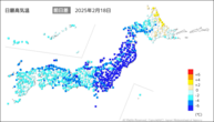 18日の最高気温前日差の分布図