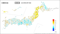 19日の最高気温前日差の分布図