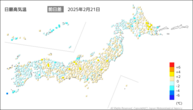 21日の最高気温前日差の分布図