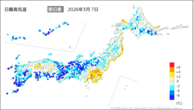 7日の最高気温前日差の分布図