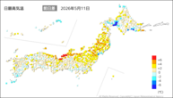 一昨日の最高気温前日差の分布図