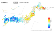 27日の最高気温前日差の分布図