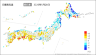 28日の最高気温前日差の分布図