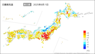 1日の最高気温前日差の分布図