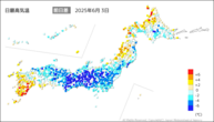 3日の最高気温前日差の分布図