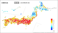4日の最高気温前日差の分布図