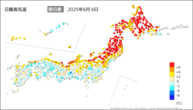 昨日の最高気温前日差の分布図