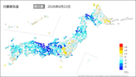 22日の最高気温前日差の分布図