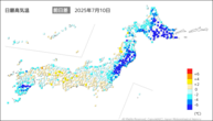 10日の最高気温前日差の分布図